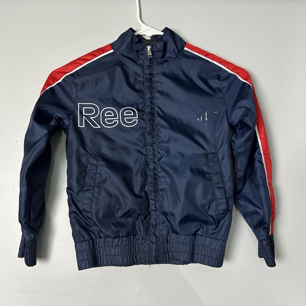 Reebok Windbreaker Track Jacket Youth Size 5 Navy Blue Red Full Zip -‎ Flaw